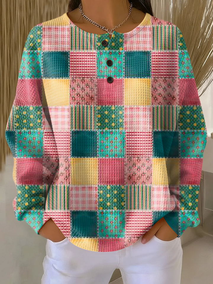 Lena | Ciepla Bluza z Dzianiny Waffle