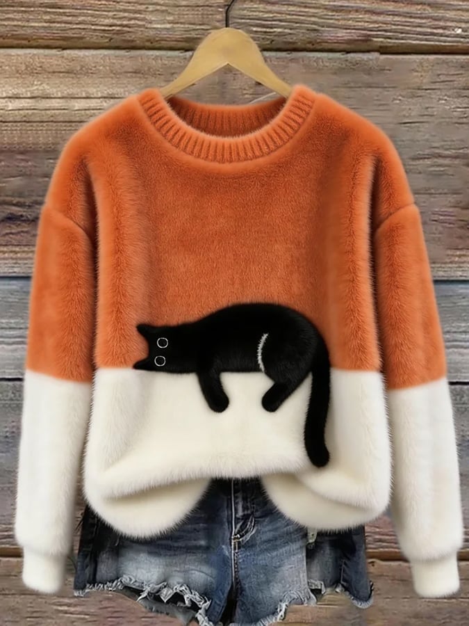 Eliza | Polarowy sweter z nadrukiem kota