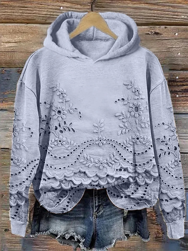 Sachzna | Bluza z Kapturem z Haftem Kwiatowym