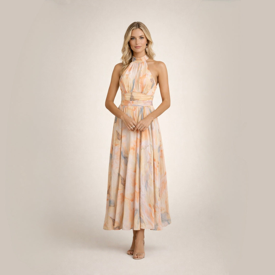 Sandra | Elegancka akwarelowa sukienka maxi na lato