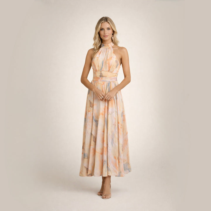Sandra | Elegancka akwarelowa sukienka maxi na lato
