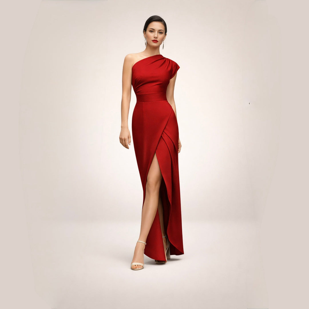Louise | Elegancka satynowa sukienka maxi na jedno ramię