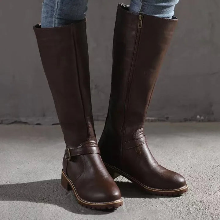 Weronika | Wysokie Buty Jeździeckie ze Skóry z Klamrą