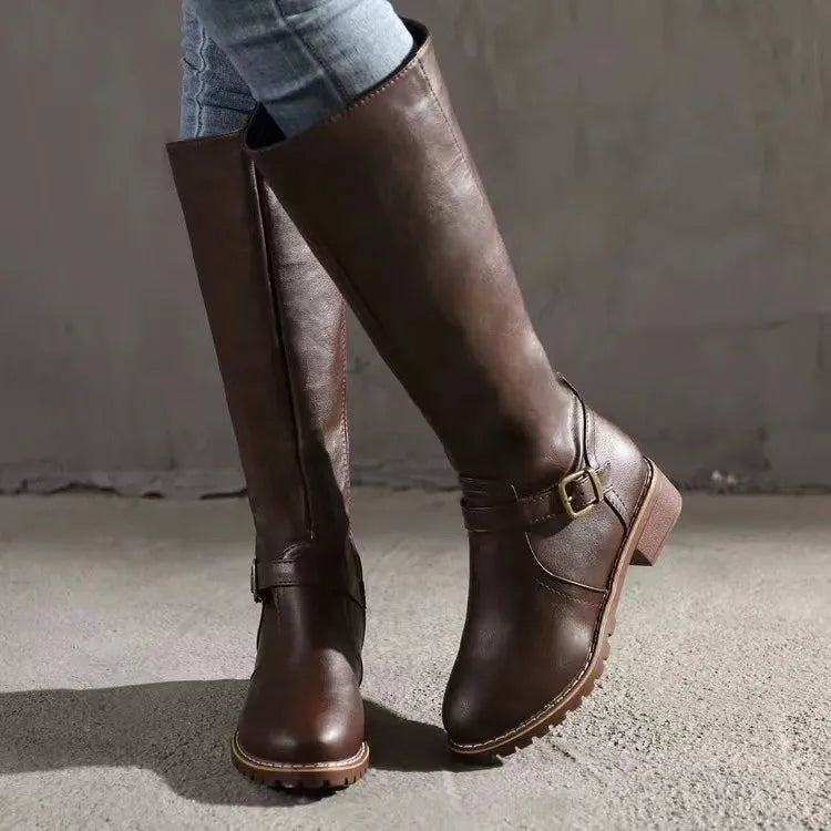 Weronika | Wysokie Buty Jeździeckie ze Skóry z Klamrą