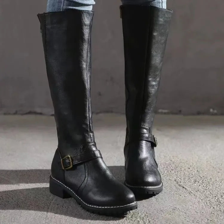 Weronika | Wysokie Buty Jeździeckie ze Skóry z Klamrą