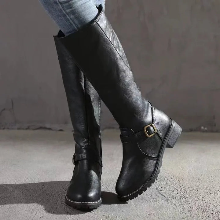 Weronika | Wysokie Buty Jeździeckie ze Skóry z Klamrą