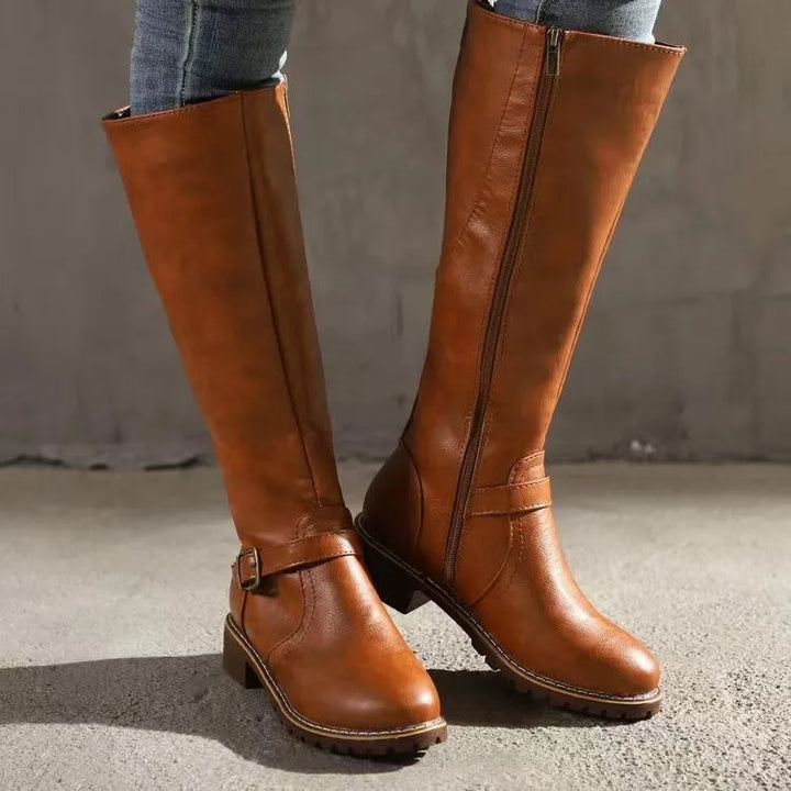 Weronika | Wysokie Buty Jeździeckie ze Skóry z Klamrą